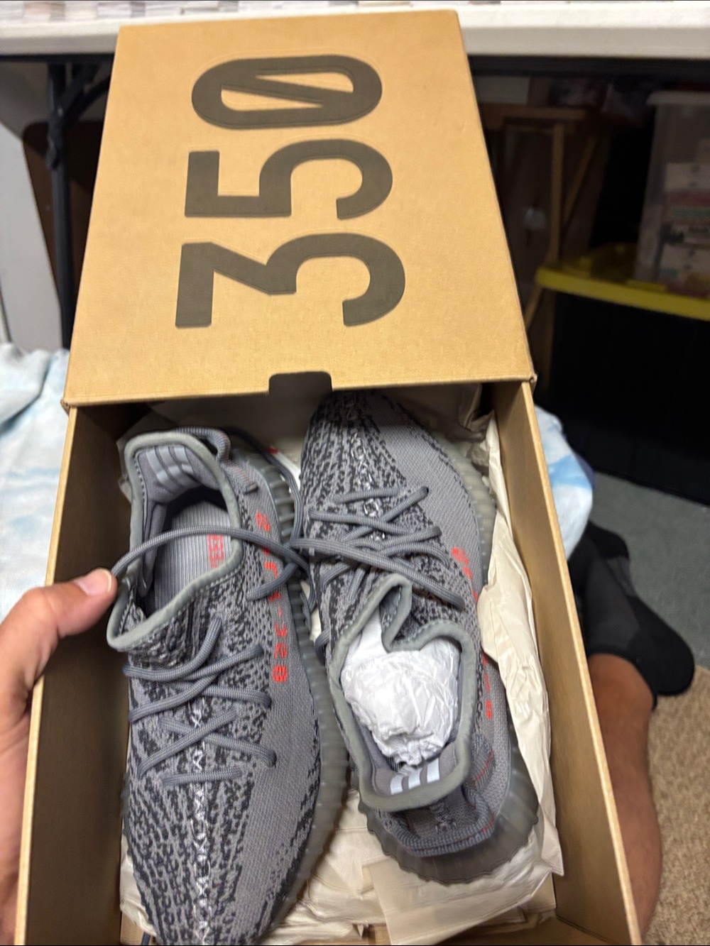 Yeezy Boost 350 V2 Gray with Red Stripe Men’s Sneakers